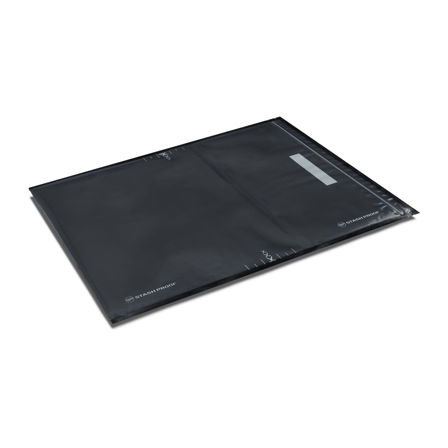 A 15 inch by 20 inch bag laying on white background viewing from side perspective