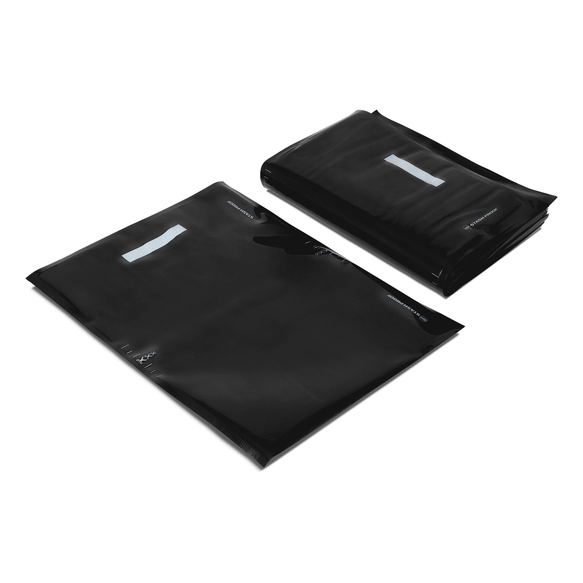 All black 15 by 20 inch vacuum seal bags with a stack folded of them folded behind the main item