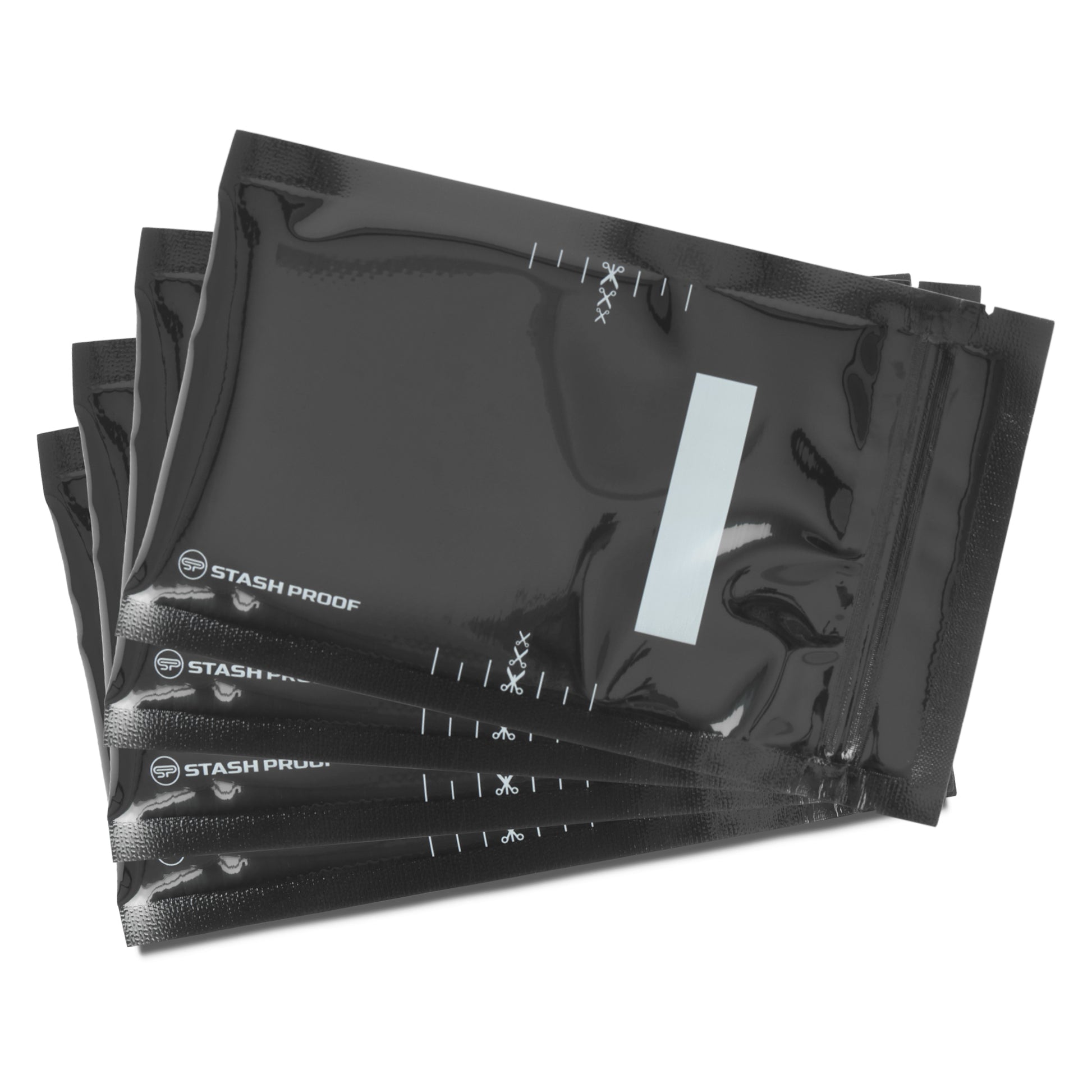 A fanned stack of Stash Proof 5 by 8 inch small vacuum seal with zipper top bags