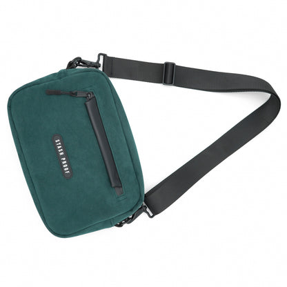 smell proof green suede shoulder bag