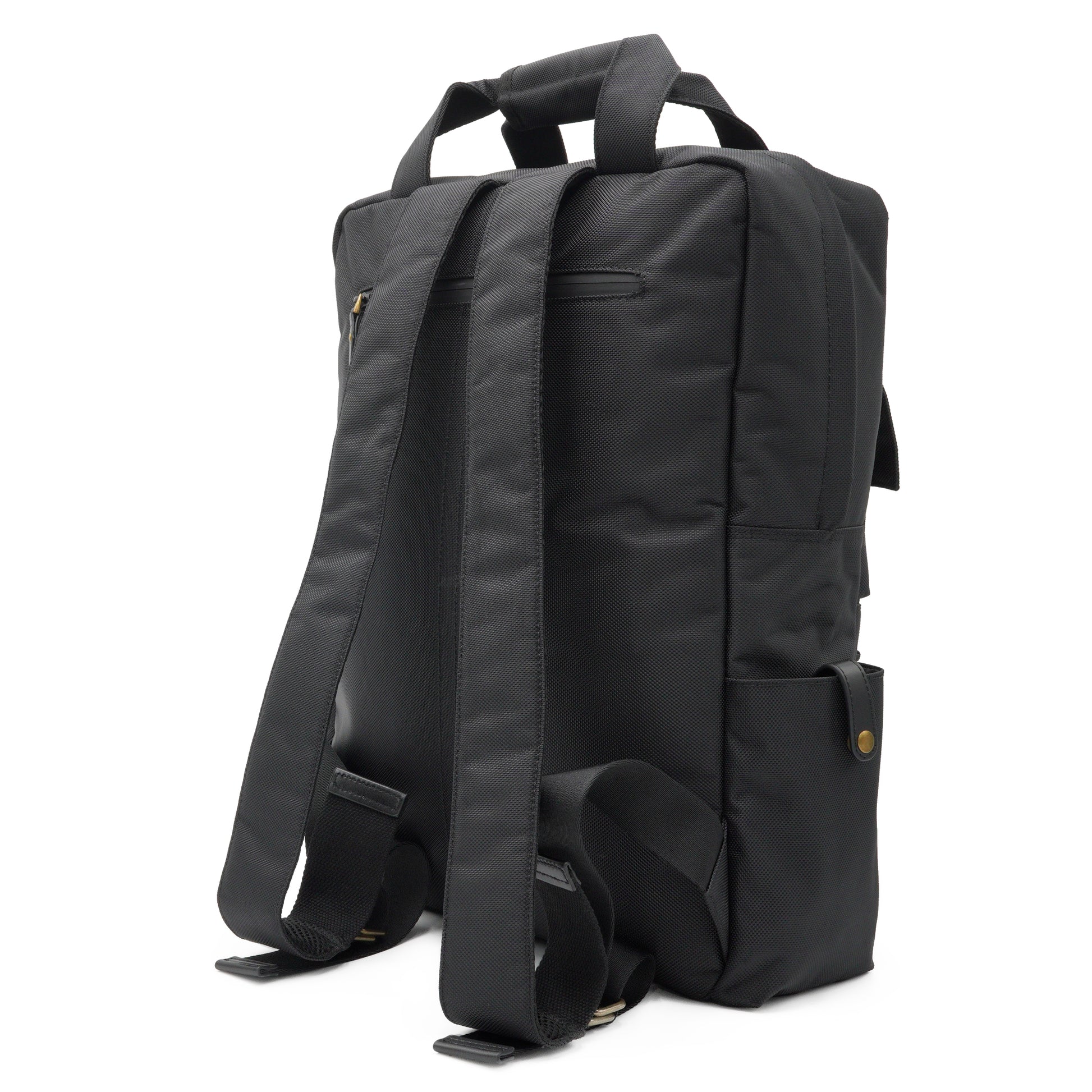 Back 3/4 view of scent-locking Stash Proof Runner backpack showing back pocket and handle