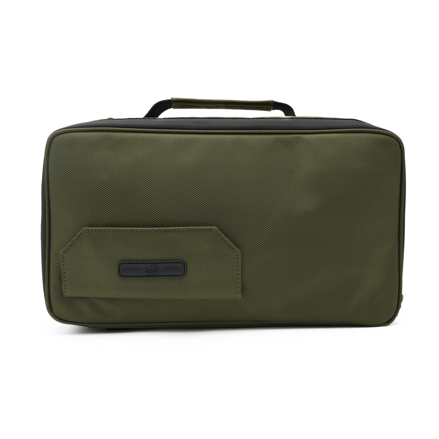 Front view of Stash Box in Green made from water resistant polyester 