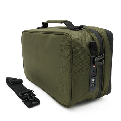 Stash Box with TSA Certified Locks combination, Handle, and shoulder strap with easy attach D Ring